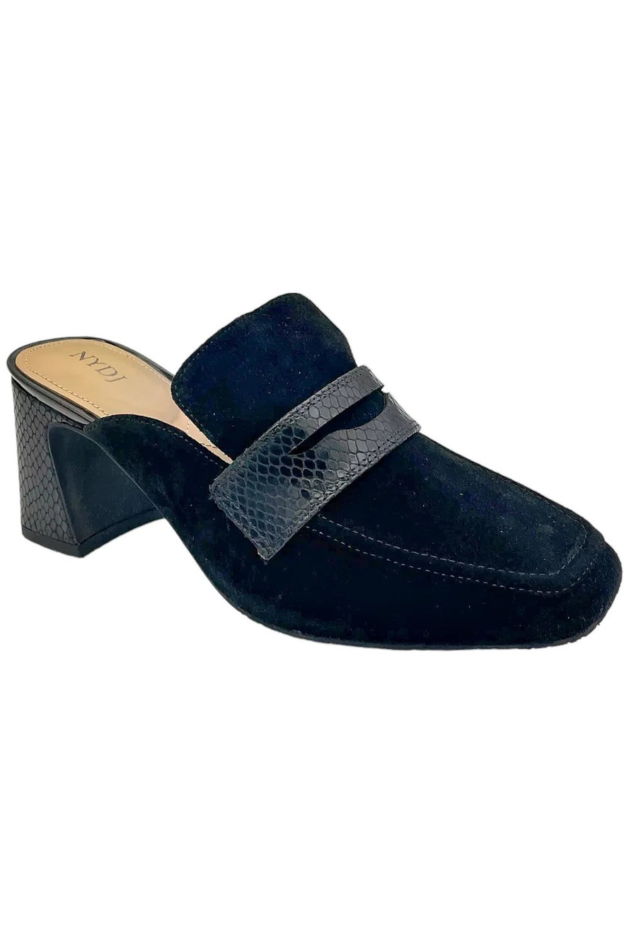 NYDJ Women's Clara Suede Heeled Penny Mule Black - Medium